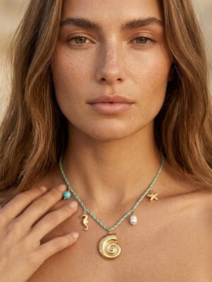 Collier cordon avec charms coquillage en acier inoxydable