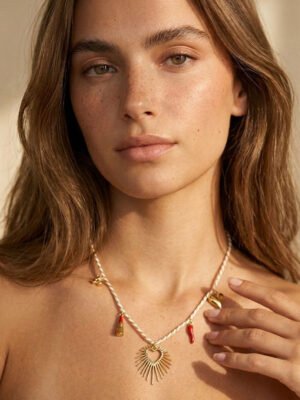 Collier cordon avec charms coeur en acier inoxydable