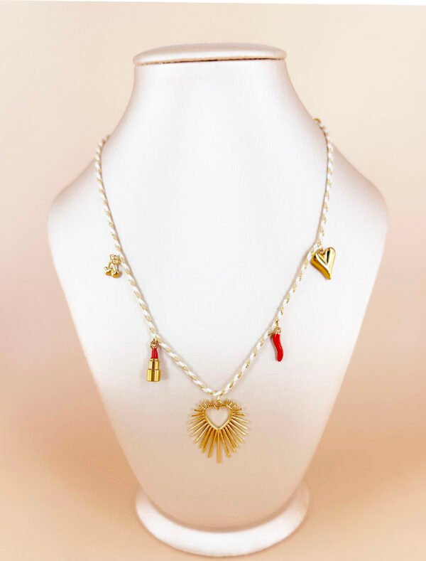 Collier cordon avec charms coeur en acier inoxydable – Image 3