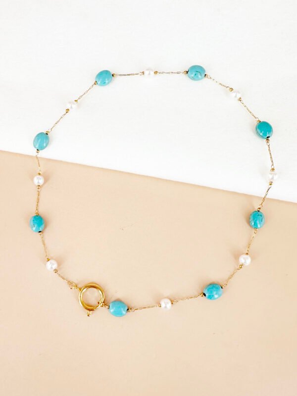 Collier turquoises et perles avec fermoir pour charms – Image 2