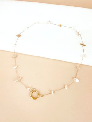 Collier chaine perles de nacre avec fermoir pour charms