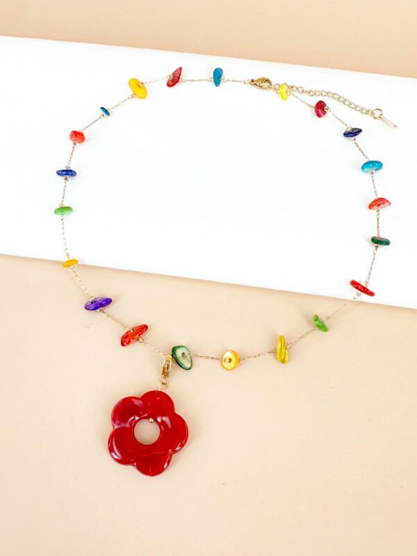 Collier chaine nacre avec breloque charms fleur resine en acier inoxydable – Image 4