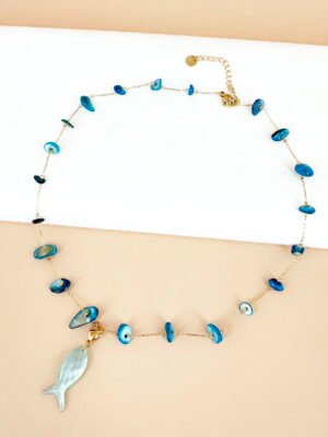 Collier perles nacrés et poisson nacré