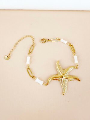 Bracelet étoile de mer et perles blanches en acier inoxydable