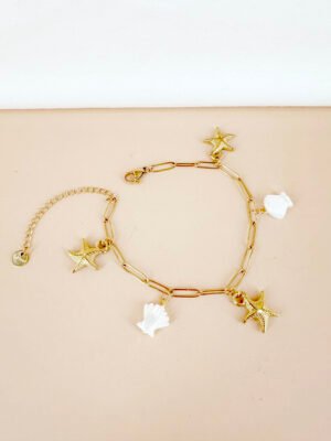 Bracelet breloque étoile de mer, coquillage en acier inoxydable