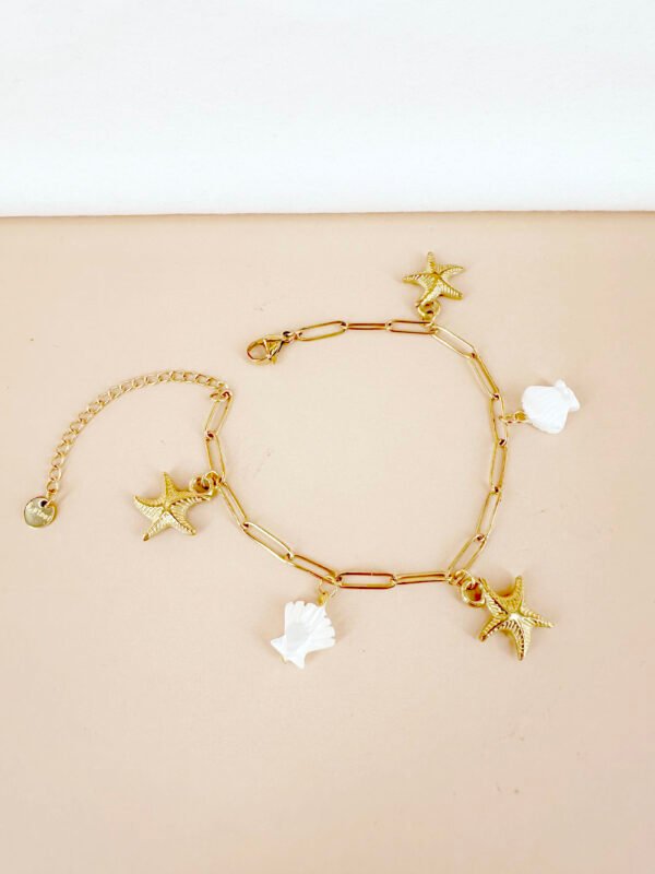 Bracelet breloque étoile de mer, coquillage en acier inoxydable – Image 2