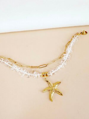 Bracelet breloque étoile de mer et perles en acier inoxydable