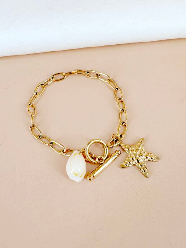 Bracelet breloque étoile de mer et coquillage en acier inoxydable – Image 2