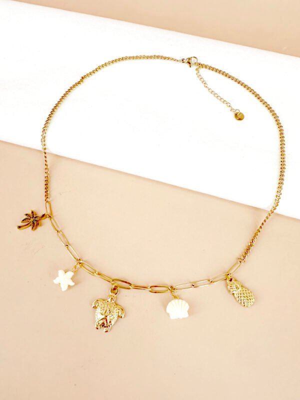Collier charm breloque tortue et coquillages en acier inoxydable – Image 2