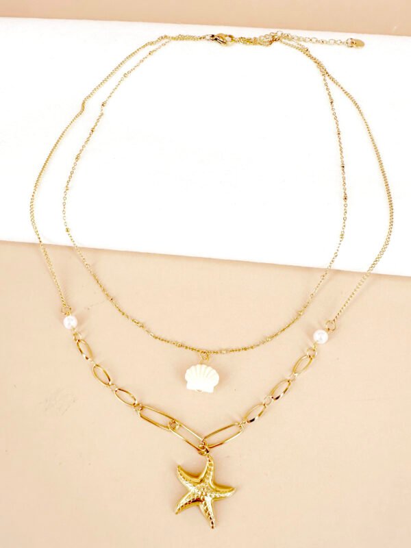 Collier breloque étoile de mer et coquillage en acier inoxydable – Image 2