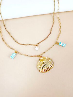 Collier charm breloque coquillage en acier inoxydable