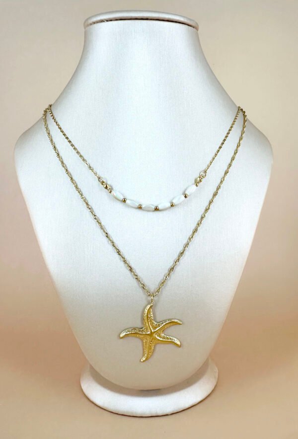 Collier breloque étoile de mer et perles en acier inoxydable – Image 3