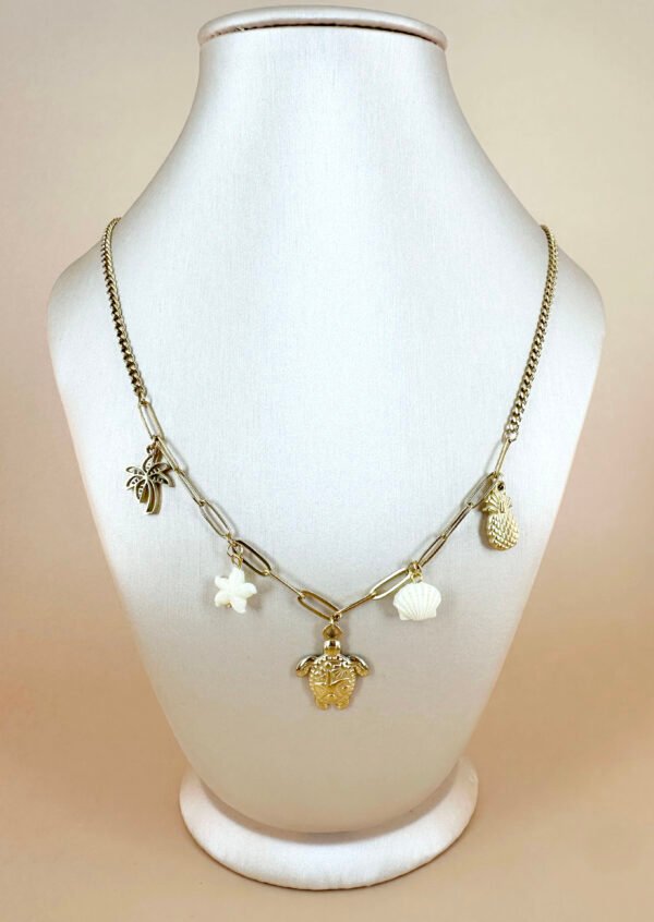 Collier charm breloque tortue et coquillages en acier inoxydable – Image 3