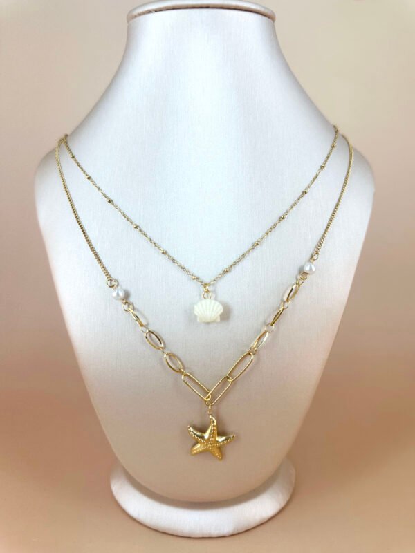 Collier breloque étoile de mer et coquillage en acier inoxydable – Image 3