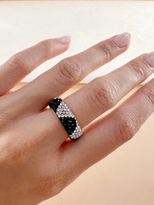 Bague strass bicolore en acier inoxydable