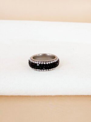 Bague strass bicolore en acier inoxydable