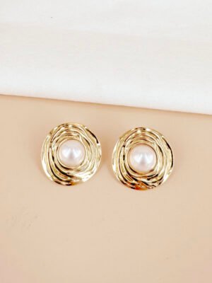 Boucles d’oreilles rondes avec perles en acier inoxydable