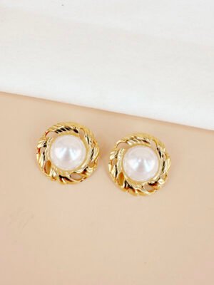 Boucles d’oreilles rondes avec perles en acier inoxydable