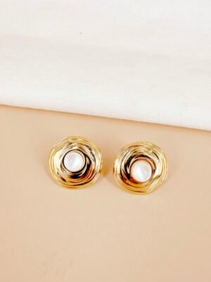 Boucles d’oreilles rondes avec perles en acier inoxydable