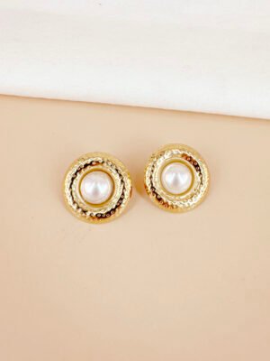 Boucles d’oreilles rondes avec perles en acier inoxydable