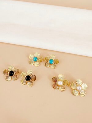 Boucles d’oreilles fleurs avec perles en acier inoxydable