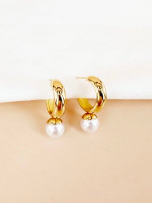 Petites boucles d’oreilles boucles et perles en acier inoxydable