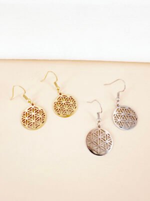Boucles d’oreilles pendantes rondes motif en acier inoxydable