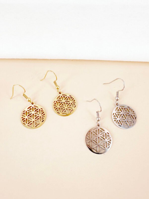 Boucles d'oreilles pendantes rondes motif en acier inoxydable