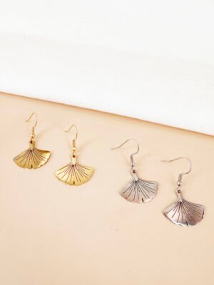 Boucles d’oreilles pendantes feuilles de ginkgo en acier inoxydable