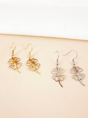 Boucles d’oreilles pendantes trèfles en acier inoxydable