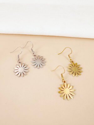 Boucles d’oreilles pendantes fleurs en acier inoxydable