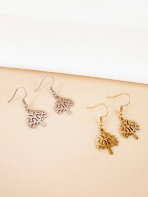 Boucles d’oreilles pendantes arbre en acier inoxydable