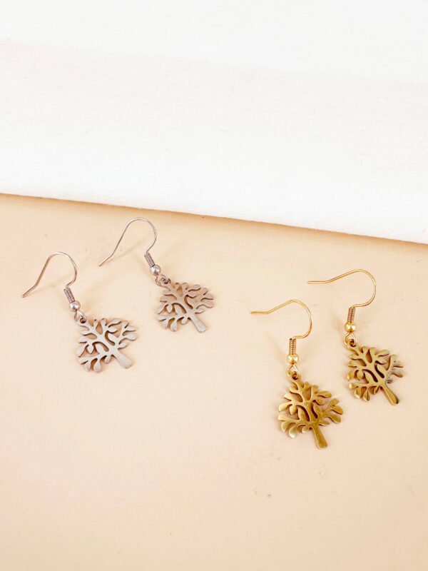 Boucles d'oreilles pendantes arbre en acier inoxydable