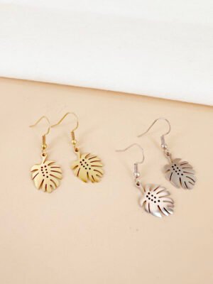 Boucles d’oreilles pendantes feuille palmier en acier inoxydable