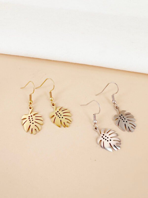 Boucles d'oreilles pendantes feuille palmier en acier inoxydable
