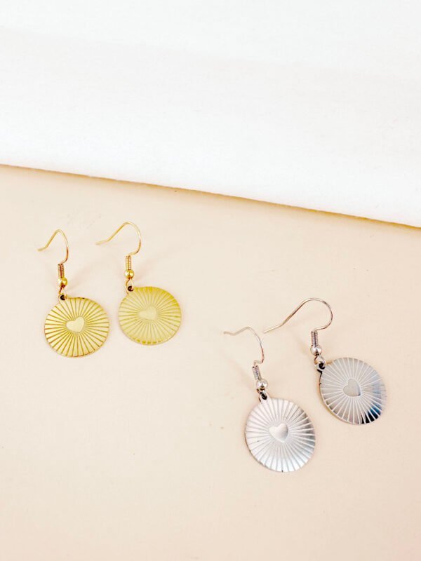Boucles d'oreilles pendantes rondes motif en acier inoxydable