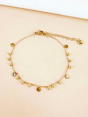 Bracelet chaîne perles et soleil en acier inoxydable