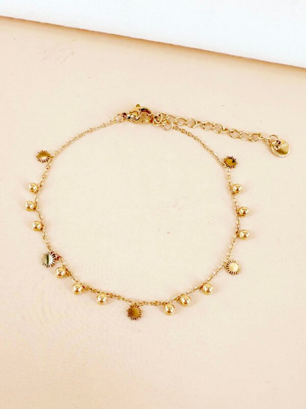 Bracelet chaîne perles et soleil en acier inoxydable