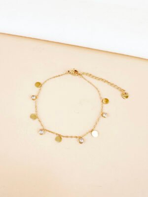 Bracelet pampilles rondes et strass en acier inoxydable