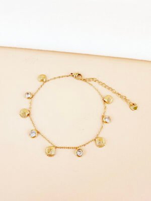 Bracelet perles coquillages et strass en acier inoxydable