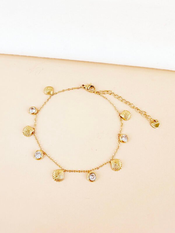 Bracelet perles coquillages et strass en acier inoxydable