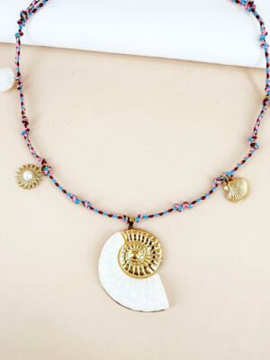 Collier cordon breloques coquillage en acier inoxydable