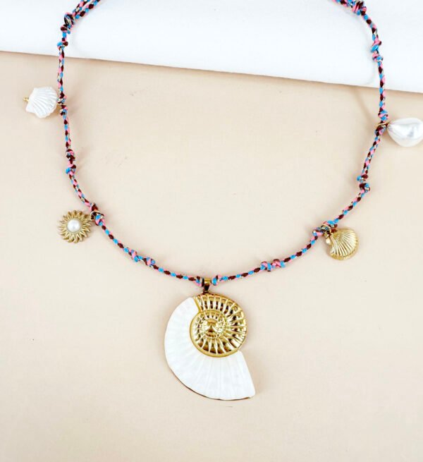 Collier cordon breloques coquillage en acier inoxydable