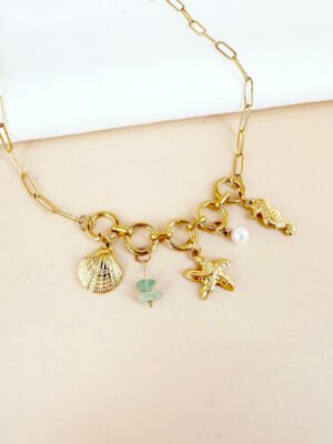 Collier maillon et breloques océan en acier inoxydable