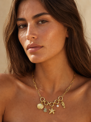 Collier maillon et breloques océan en acier inoxydable