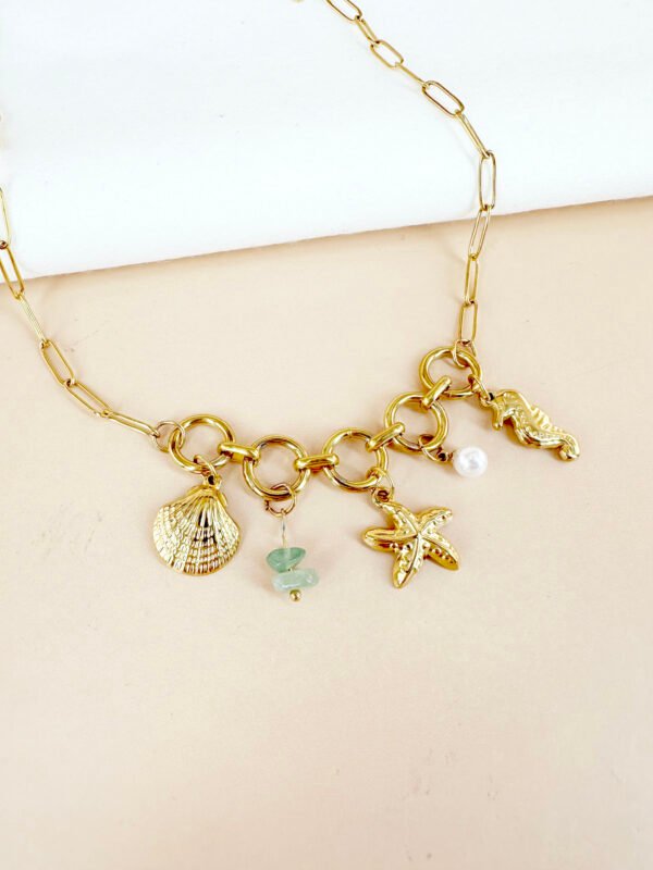 Collier maillon et breloques océan en acier inoxydable