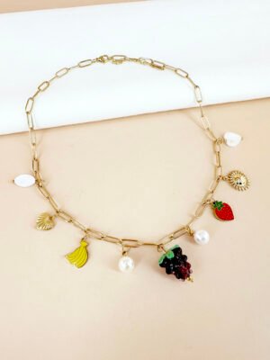 Collier breloques charms fruits en acier inoxydable
