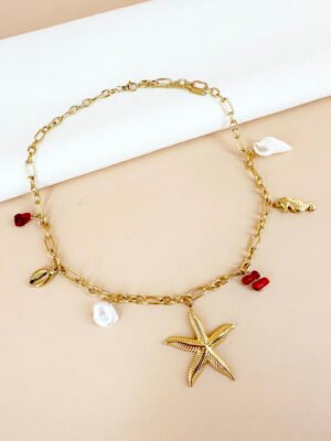 Collier breloques charms étoile de mer en acier inoxydable