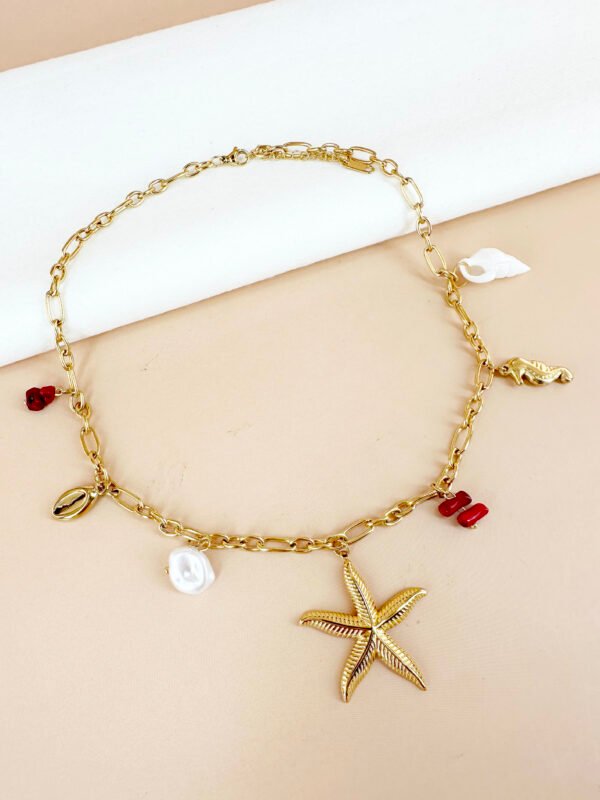 Collier breloques charms étoile de mer en acier inoxydable