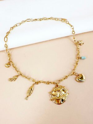 Collier breloques charms médaillon en acier inoxydable